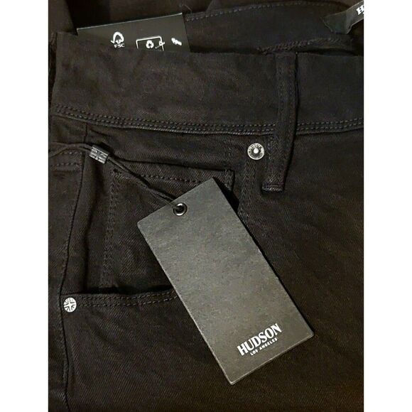 HUDSON Straight Stretch Denim Jeans 12/32 Flap Pocket Slim Fit Mid-Rise Black - Picture 9 of 10